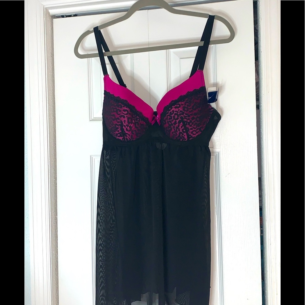 Black and Pink Babydoll slip lingerie 1X